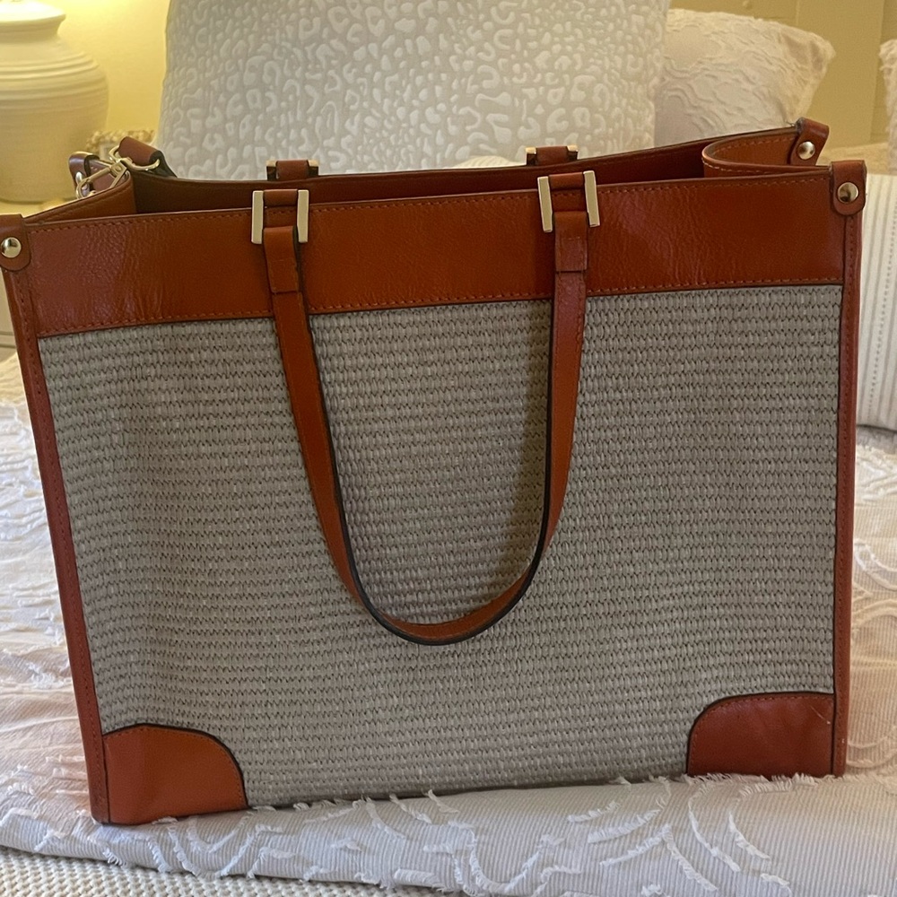 Elegant Tan and Cream Women's Leather and fabric